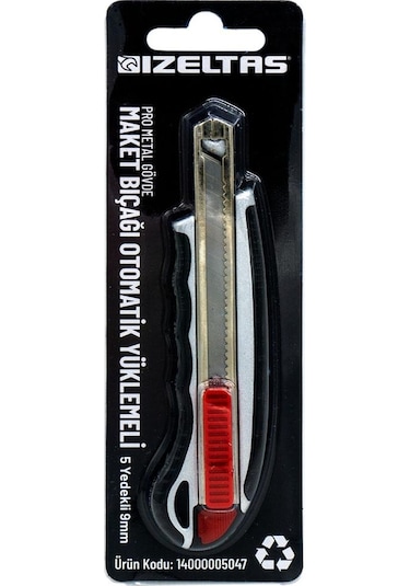 İzeltaş Pro Metal Gövde Oto.yüklemeli 5 Yedekli Maket Bıçağı 9 Mm