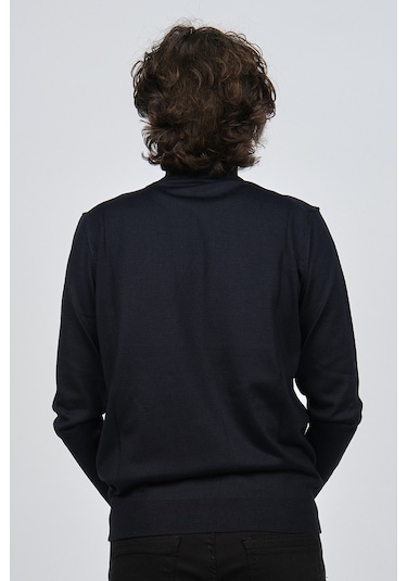 Pave Erkek Yarım Balıkçı Desenli Yün Kazak 4537210 Lacivert Lacivert