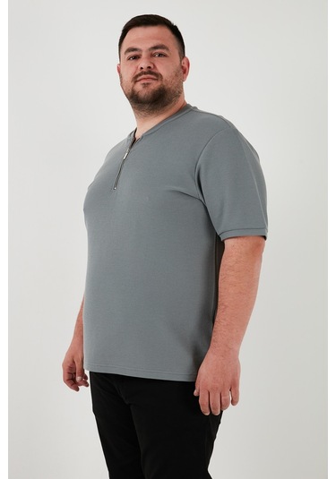 Buratti Büyük Beden Pamuklu Regular Fit Erkek T Shirt 5902653B Açık Haki