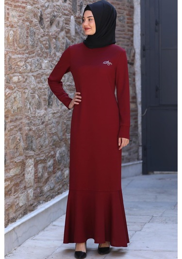 Azra Tesettür Elbise Bordo Bordo