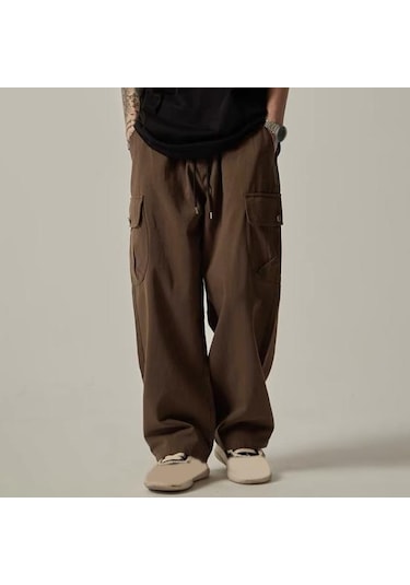Çok Cepli Amerikan Tarzı Düz Geniş Paça Gevşek Bağcıklı Elastik Bel Erkek Kargo Pantolon Seyahat Günlük Kullanım İçin Sokak Pantolonu Siyah Çok Cepli Amerikan Tarzı Düz Geniş Paça Gevşek Bağcıklı Elastik Bel Erkek Kargo Pantolon Seyahat Günlük Kullanım İçin Sokak Pantolonu Siyah