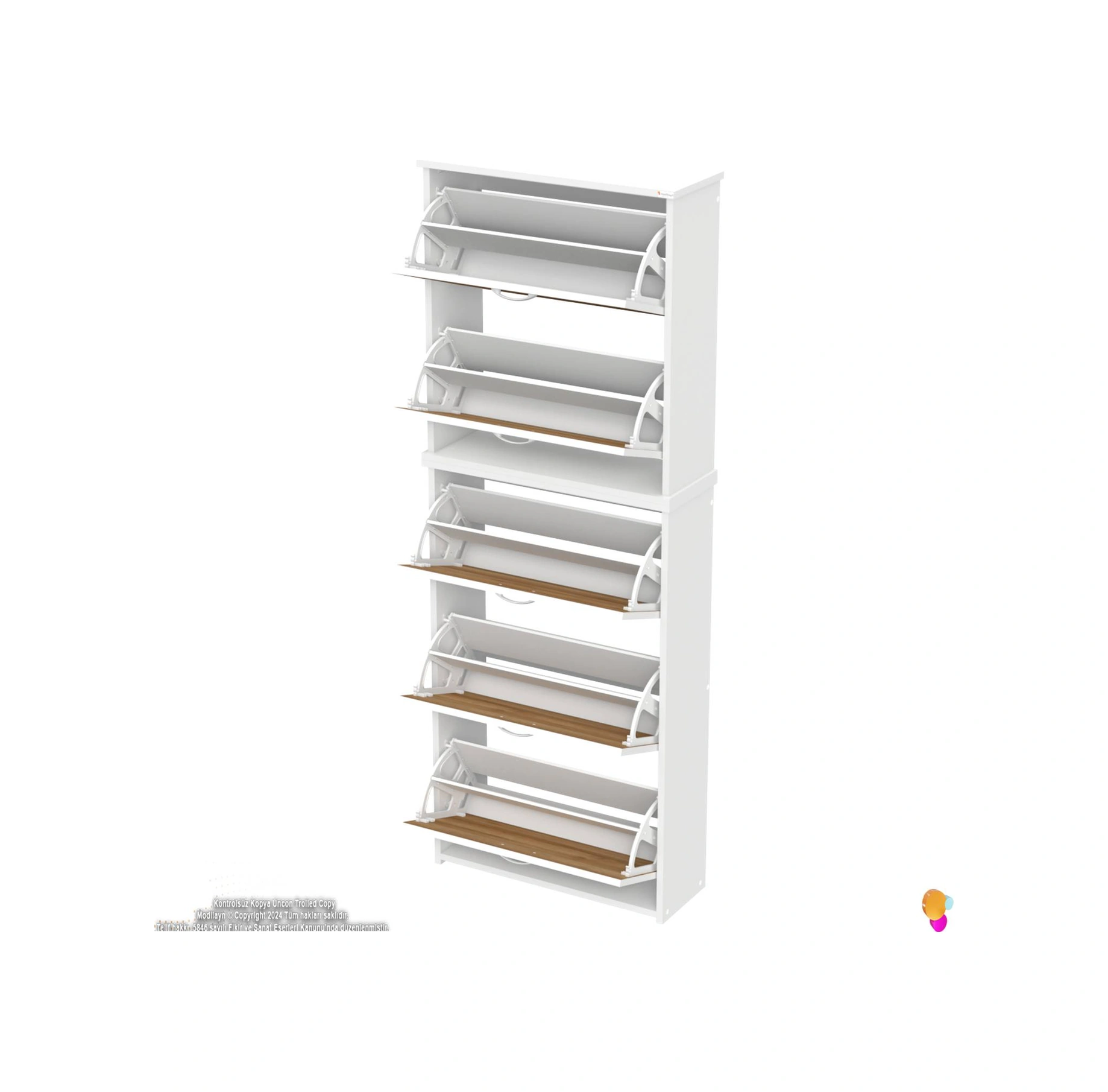 İkra Antre Meşe Renk 5 Düşer Kapak 10 Göz Bölmeli Ayakkabılık 72x 194 X26 Cm Meşe