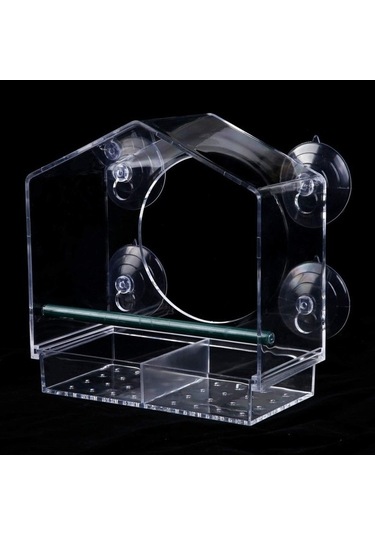 Pazly Ev Şeklinde Plastik Akrilik Kuş Yemliği - 21,5x20,5x10 Cm - Organik Cam - Evcil Hayvanlar İçin Güzel Tasarım