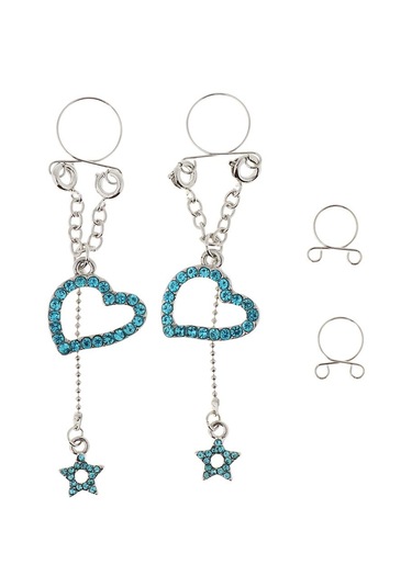 Suntek 1 Çift Dangle Meme Halkası Vücut Takısı Mavi-kalp Mavi