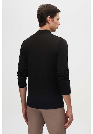 D'S Damat Regular Fit Pamuk Karışımlı Yarım Balıkçı Erkek Triko Kazak - Siyah