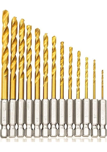 Hss Tungsten Karbür Matkap Uç 13 Lü Set 1/4 Hex Shank 1.5-6.5mm