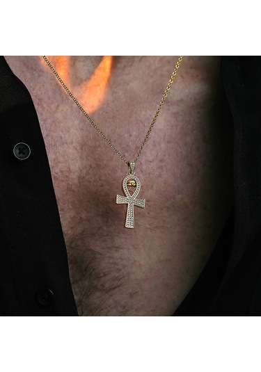 İpek Silver  925 Ayar Gümüş Zirkon Taşlı Ankh Unısex Kolye Gümüş