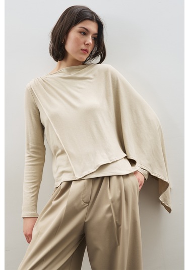 Şal Detaylı Dökümlü Bluz Taş Taş