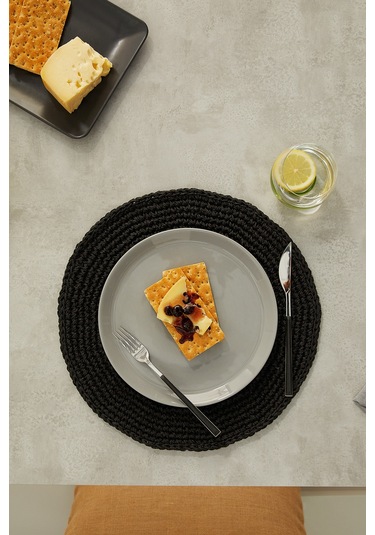 Ocean Home Textile 2 Adet Rafya Sofra Sunum Tabak Altlığı Supla Amerikan Servisi 36 x 36 CM Siyah