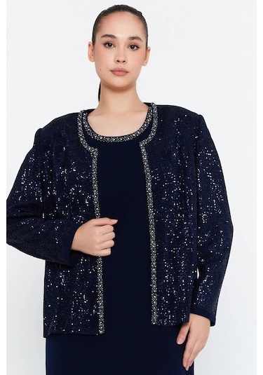 Güzelyalı Kadın Büyük Beden Taş İşlemeli İki Parça Abiye Takım 1043 Lacivert Lacivert