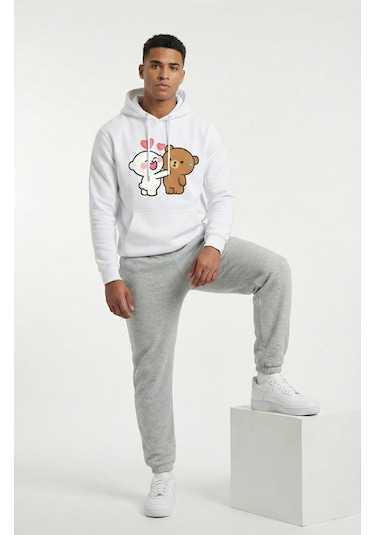 Nevermind Unisex Oversize Hoodie Kalpli Figür Baskılı Beyaz