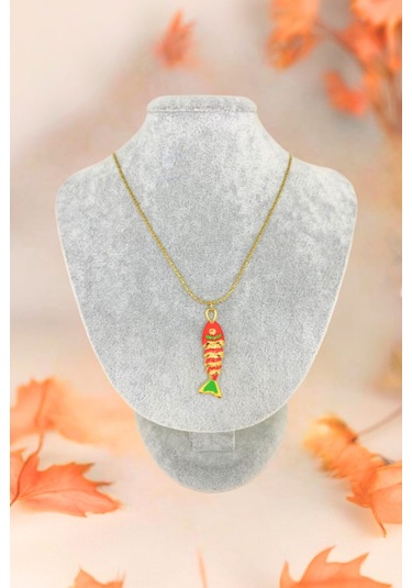 Gold Renkli Hareketli Çelik Balık Kolye, Kırmızı Altın