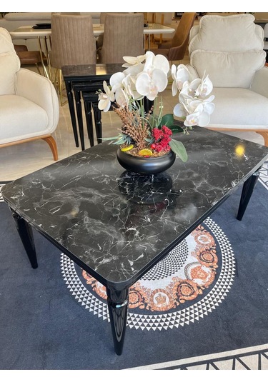 Akset Orta Sehpa Lüx Siyah Mermer Full Siyah