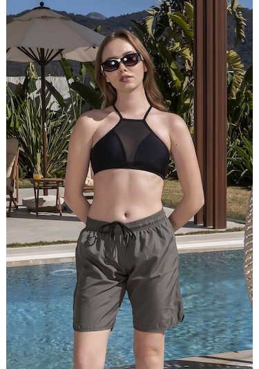 Mayom Basic Model Haki Kadın Deniz Şortu Haki