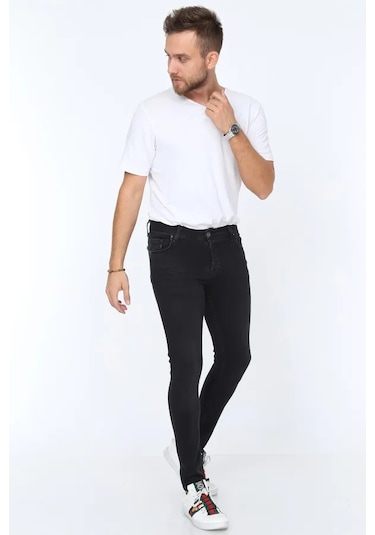 Digital Jeans Erkek Slim Fit Dar Kesim Dar Paça Kot Pantolon Füme Açık Gri