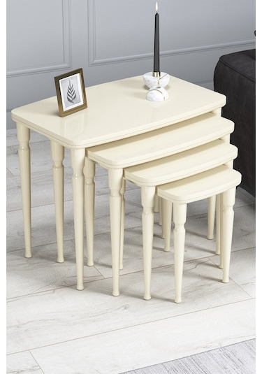 Imaj Mdf Ve Lake Boya, Krem 4lü Zigon Sehpa Takımı, Krem Gürgen Ayaklar Sehpalar Krem Ayaklar Krem