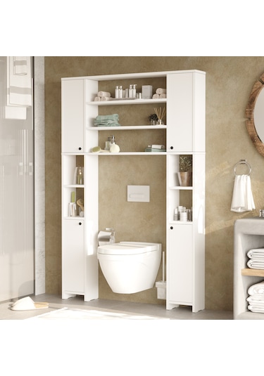 Robin Home Opal Çok Amaçlı Tuvalet Banyo Dolabı Kapaklı Rafı Beyaz