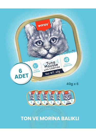 Wanpy Kedi 40g 6'lı Ton & Morina Balıklı Alutray Yaş Mama