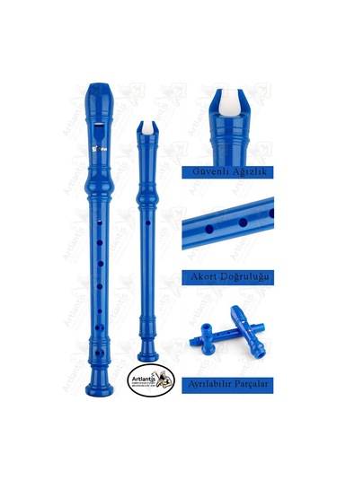 Flüt Blok 1 Adet Helvacıoğlu Renkli Blok Flüt Abs Plastik 3 Parça Kaliteli Net Ve Yüksek Ses Kalitesi Fülüt Mavi