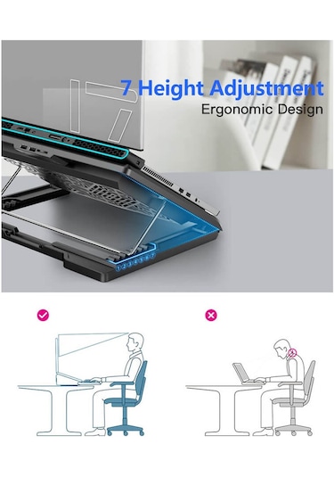 Notebook Laptop Soğutucu Stand Yükseklik Hız Ayarlı 6 Fanlı 2 Usb