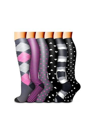 Padalink Spor Aktivite Kompresyon Çorapları - Koşu, Atlama, Fitness İçin Kalın Bilekli, Kas Yorgunluğu Azaltıcı, 6 Çift Paket S/m Siyah - Beyaz