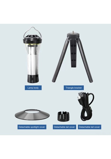 Padalink Usb Şarjlı Kamp Işığı, Seyyar Tripod Ve Kanca, Beyaz/sıcak/kırmızı Işık, Manyetik Kuyruk Kapaklı, Acil Durum Flaş Işığı Gümüş