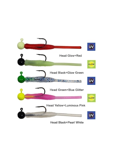 Kendo Hook Worm Jighead+lrf Silikonu 1gr+4.5cm 5 Adet Head Black+pearl White