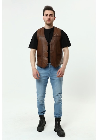 Hakiki Deri Yelek Kahverengi