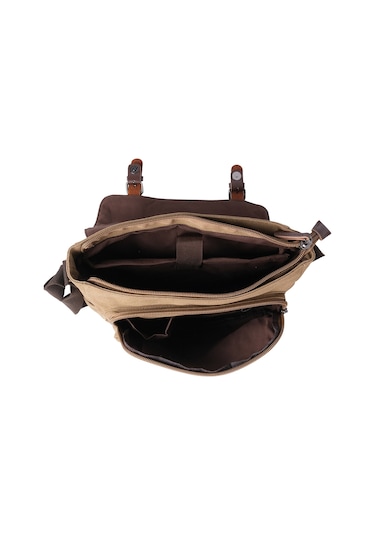Bagacar Kanvas Kumaş Laptop Bölmeli Unisex Çapraz Çanta Bej