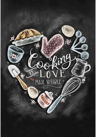 Dijital Baskılı Dekoratif Kaymaz Taban Yıkanabilir Cooking Love Halı Mutfak Halısı Yolluk Salon Halısı