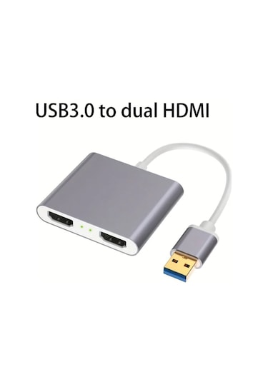 Boatshop1 Gri Usb3.0 Çift Hdtv Video Adaptörü Bilgisayar Laptop Ve Projektör İçin Çift Ekran 1080p 60hz 12.5cm Kablo