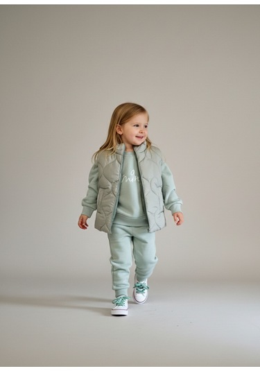 Yelekli Kız Çocuk 3'lü Takım Yeşil