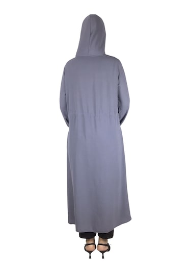 Kadın Kapşonlu Beli İp Detaylı Yandan Cepli İnce Ayrobin Spor Kap Zümrüt