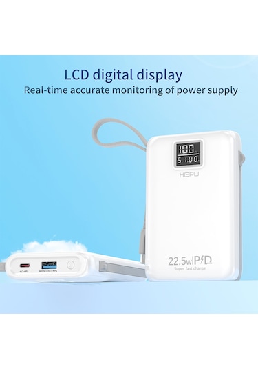 Hepu HP-A01 10.000 mAh 22.5 W Dijital Göstergeli Dahili Çoklu Kablolu Powerbank