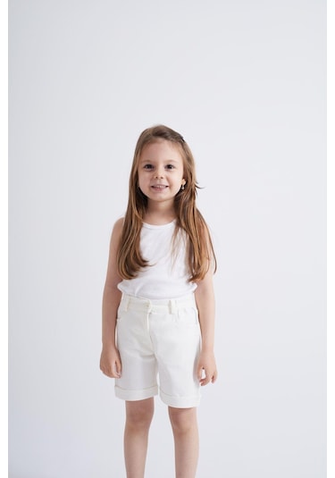 Oliventhekid Taşlı Detaylı Kız Çocuk Şort Beyaz Beyaz