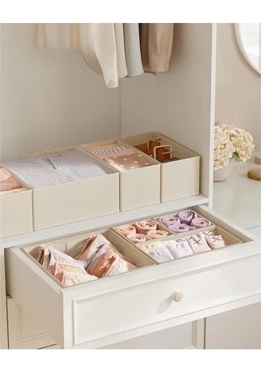 Tongdashop 6 Adet Katlanır Çekmeceli Düzenleyici - Çorap, İç Çamaşırı, Sütyen Saklama Bej