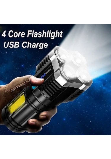 Neevoyu 4'ü 1 Arada Usb Şarjlı Çok Fonksiyonlu Cob Led El Feneri - Kamp & Outdoor Siyah