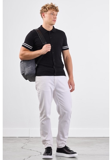 Dufy Fitilli Polo Triko Tshirt SIYAH