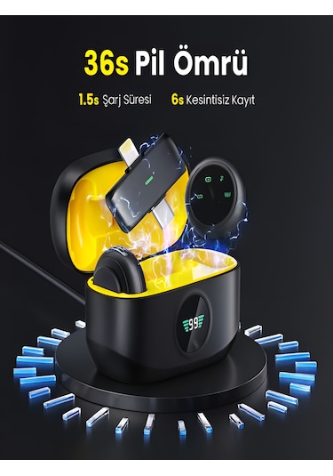 Lightinin Type-c Uyumlu 320mah Dijital Ekranlı 2.4g Kablosuz Çift Yaka Mikrofonu Pro++