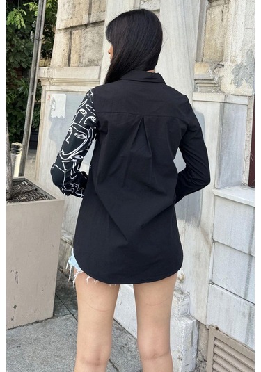 Kadın Siyah & Beyaz Desenli İki Renkli Uzun Kol Regular Kesim Standart Boy Gömlek Siyah - Beyaz Kadın Siyah & Beyaz Desenli İki Renkli Uzun Kol Regular Kesim Standart Boy Gömlek Siyah - Beyaz