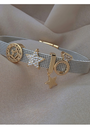 Eva Takı Store Mesh Charm Yıldız Yüzük Çelik Bileklik Gümüş