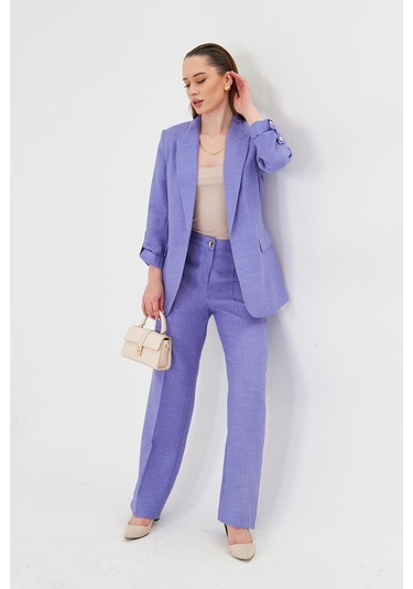Gofre Kumaşlı Kolu Büzgülü Takım Lavanta Lavanta