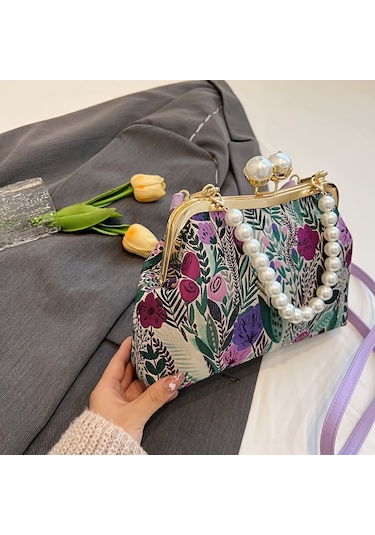 Zarif Çiçek Desenli Çapraz Çanta