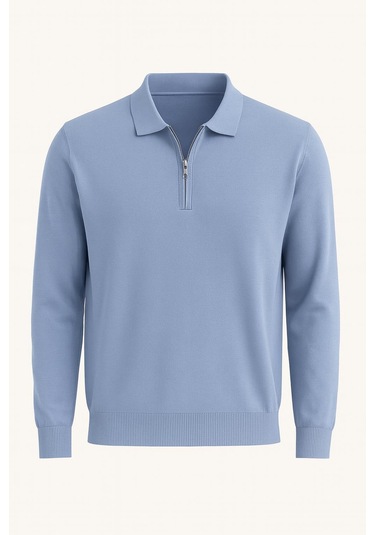 Slim Fit Polo Yaka Uzun Kol Erkek Triko - 7464 Mavi