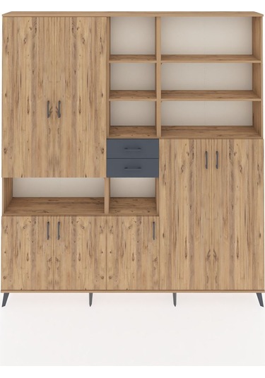 Arges Dolap 17 Raflı 2 Çekmeceli 7 Kapaklı 220x30x243 Çam-çam/antrasit Atlas Çam/antrasıt