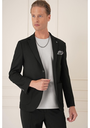 Comfort Fit Torba Cep Dokulu Esnek Pamuk Casual Siyah Ceket C 676 Siyah