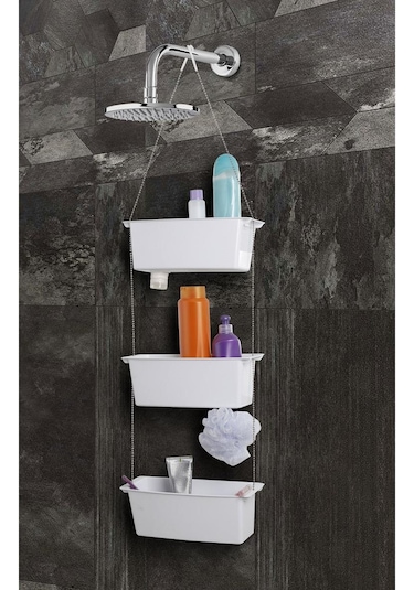 Primanova Üç Gözlü Duş Sepeti Beyaz Pratik Asılabilir Yapı N43 Çok Renkli