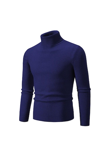 Sonbahar Kış Balıkçı Yaka Kazak Erkekler Sıcak Örme Düz Renk Kazaklar Erkek Slim Fit Rahat Balıkçı Yaka Triko Erkek Kazak Lacivert
