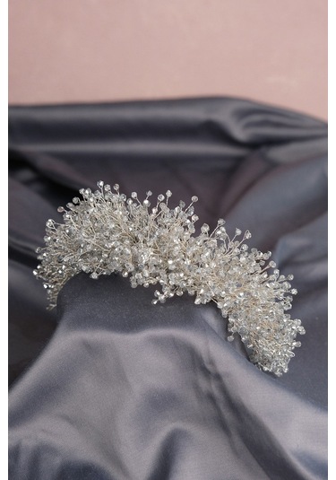 FdayAksesuar En Güzel Gelinlere Özel Gümüş Renk Atair Yogun Kristal Boncuklu Gelin Saç Aksesuarı FRDY31606