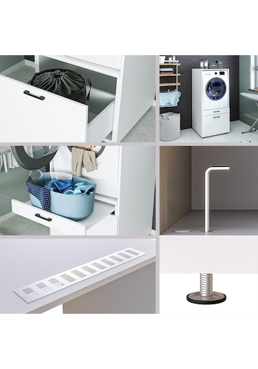 ROOMART ÇAMAŞIR-KURUTMA MAKİNESİ DOLABI + ÜST DOLABI 2'Lİ MAT BEY Mat Beyaz